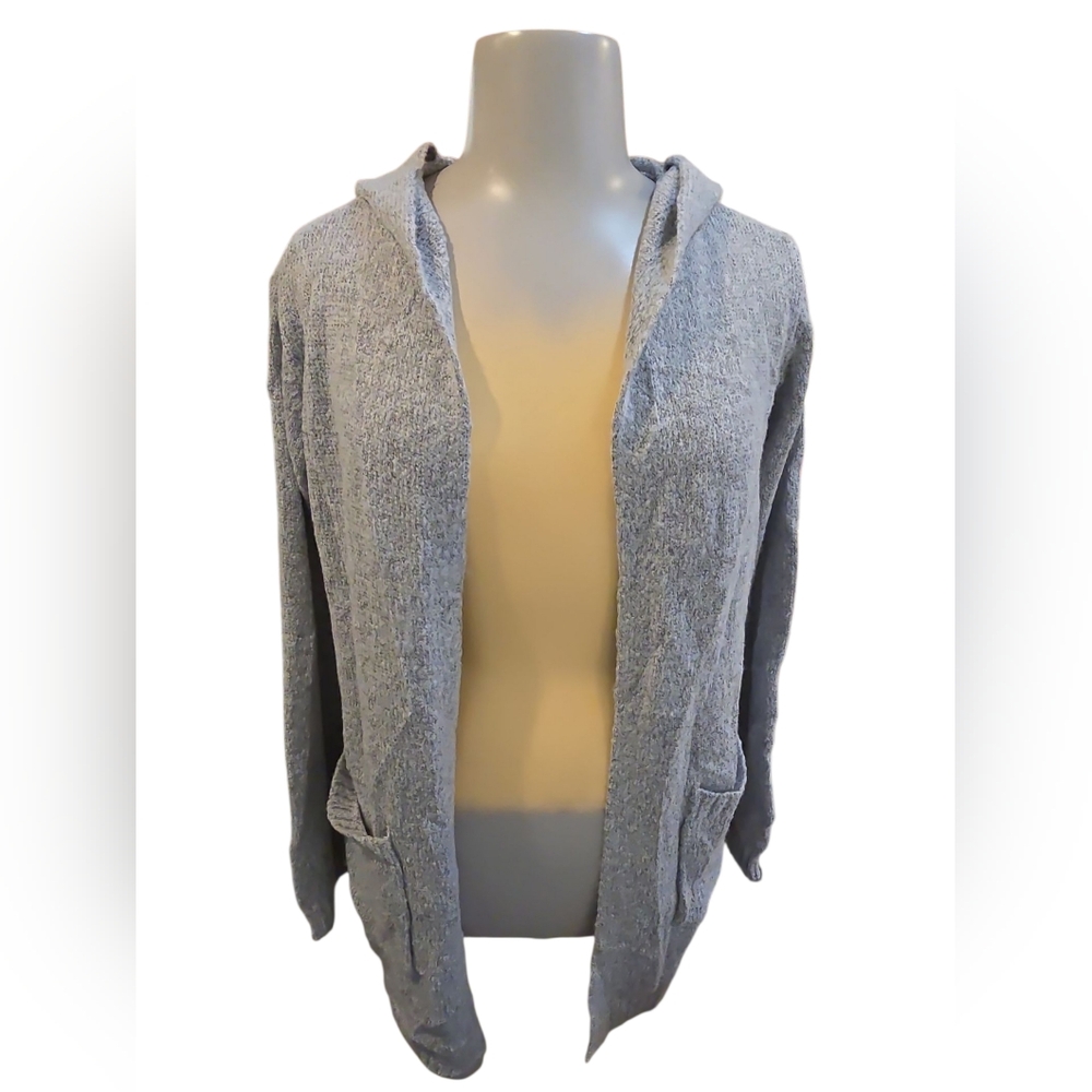 Elegant Gray Hooded Cardigan - Picture 2 of 4